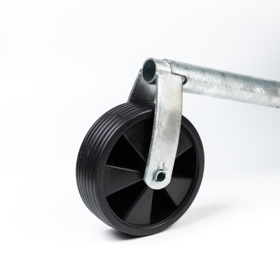 Koło podporowe PRUFTREX średnica rury: 48 x 2,5 mm, obciążenie 150 kg, wymiary koła 200x50 mm, pełna guma, felga plastikowa, KPPRUB004