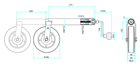 Koło podporowe  PRUFTREX średnica rury 48 x 2,5mm, obciążenie 150kg, wymiar koła 200x50, KPPRUA005