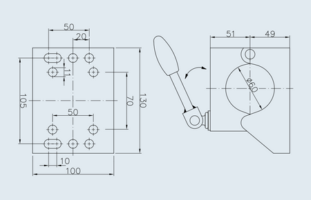 Obejma koła podporowego ze składanym uchwytem PRUFTREX uchwyt zaciskowy, średnica rury 60 mm, obciążenie 500 kg, KOPRUB001
