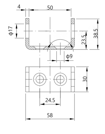 Uchwyt zawiasu do burt PRUFTREX zdejmowany, grubość 4 mm wymiary 50x30x38,5 mm,  ZUPRUA003